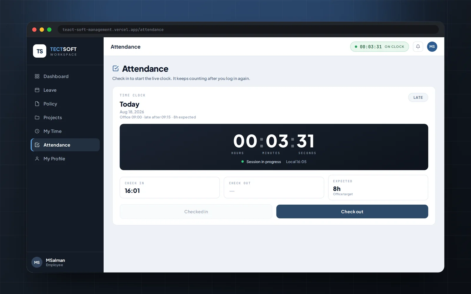 TectSoft Workspace interface preview